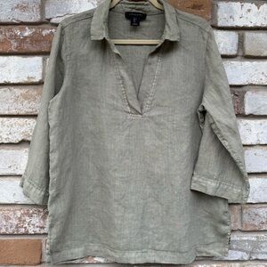Tahari Olive Green Linen Blouse Tunic